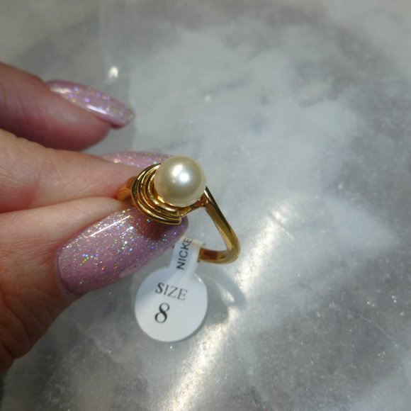 18k Gold Electroplate Natural Pearl Dolphin Ore Ring - Picture 3 of 12